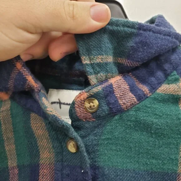 American Eagle Women's Green Orange Plaid Soft Flannel Cotton LS Button Up Top L - Picture 5 of 8